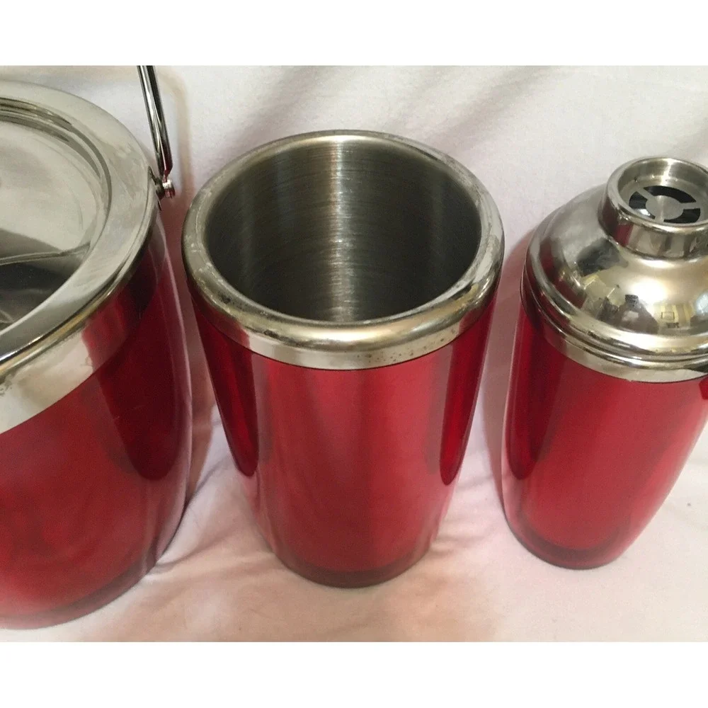 Bar Set Wine Chiller‎ Cocktail Shaker Ice Bucket Red Acrylic S.Steel Valentines